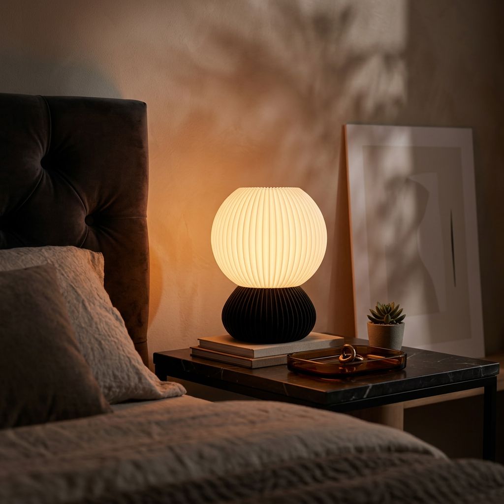 Luminária 05 na cabeceira do quarto com luz quente para a noite, iluminação para dormir melhor – Vinga Estúdio